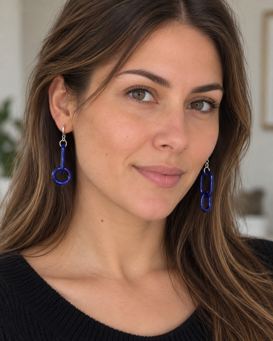 Boucle d'oreille en chaine de verre Bleu foncé